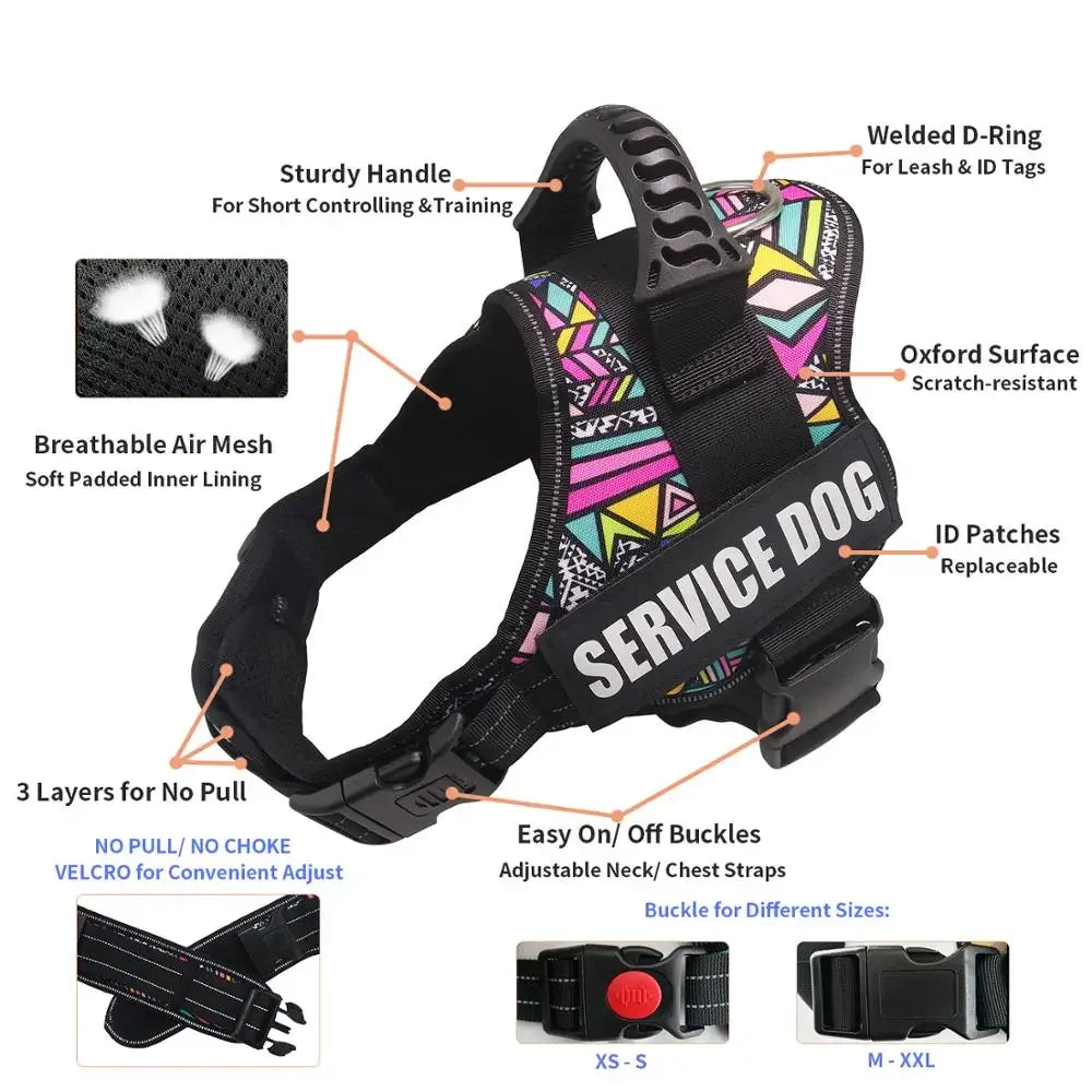Service Dog Harness with Reflective Patches | No-Pull Support Vest